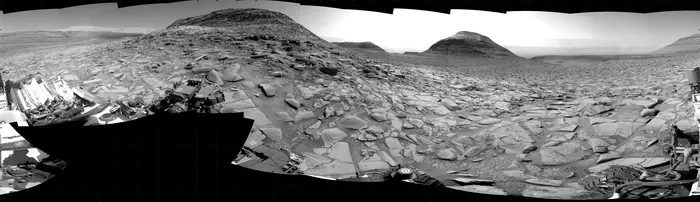 A wide view of the area where the Mars Science Laboratory science team discovered evidence of an ancient sandstorm.