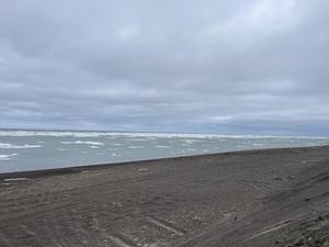 Sea ice was visible in the Arctic Ocean along the coast of Utqiaġvik, Alaska
