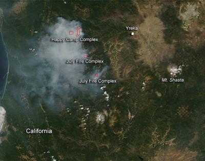 Happy Camper and July Fire Complexes in California