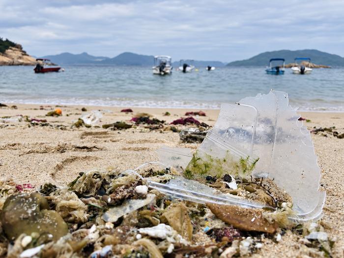 Plastic debris on a coastal beach