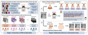 Overview of the GSCo framework. In the construction stage, the team builds MedDr, an open-source medical generalist model trained on a large-scale multi-modal medical corpus, alongside a suite of lightweight specialist models tailored to individual downst
