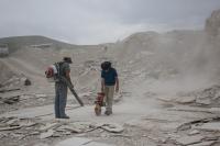Cutting a Fossil Slab