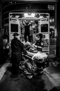 Ambulance Crew Preparing for Call