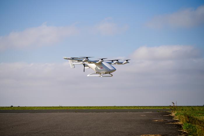 The 8-metre wingspan eVTOL prototype taking flight at DLR.