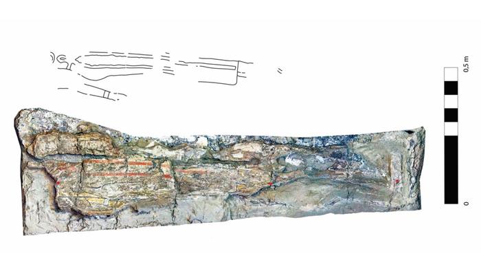 Preserved painted stucco decoration on coffin