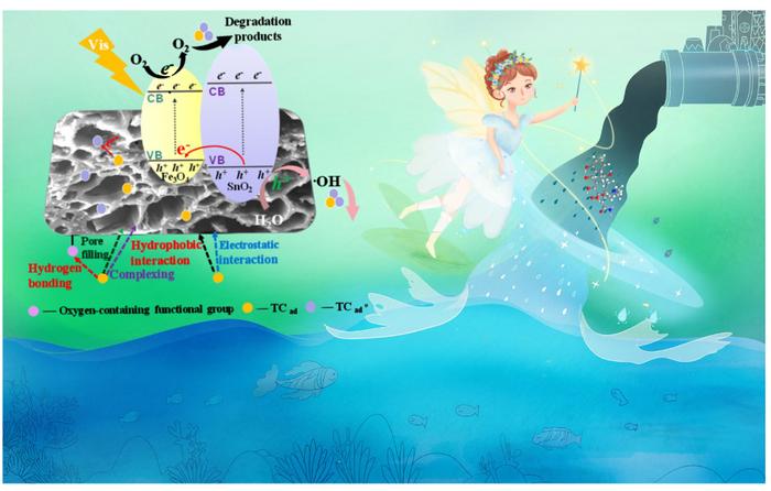 Adsorptive-photocatalytic removal of tetracycline from wastewater by Fe3O4- and SnO2-containing biochar nanocomposites