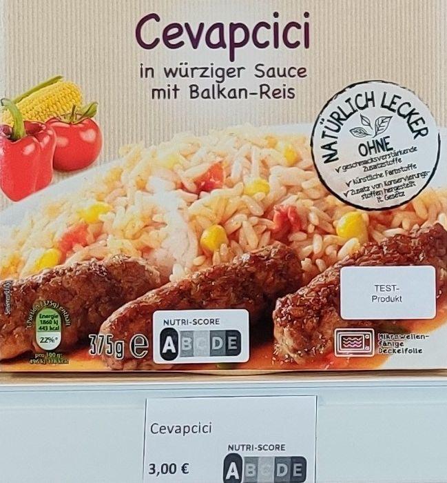 One of the products used in the experiment, in this case, featuring grey-scale Nutri-Score labels on the packaging and the price tag.