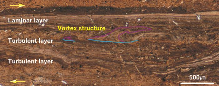A fossilized fault showing signs of turbulent flow