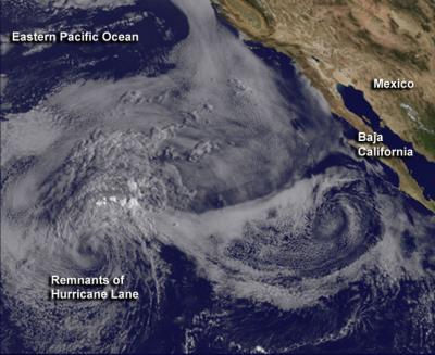Post-Tropical Lane's Remnants in a Blanket of Low Clouds