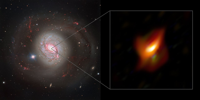 Galaxy Messier 77 and close-up view of its active centre
