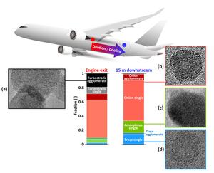 Fig. 1. Four types of aircraft exhaust particles and their typical number fractions at engine exit and 15 m downstream.