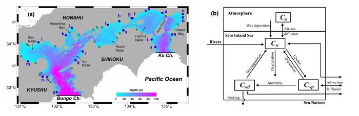 Bathymetry of the Seto Inland Sea and conceptual scheme of the model.