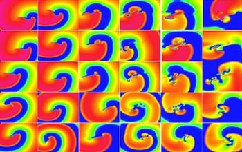 Graphic Showing Simulations of Complex Spatial Patterns of Heart Arrhythmic Disorders