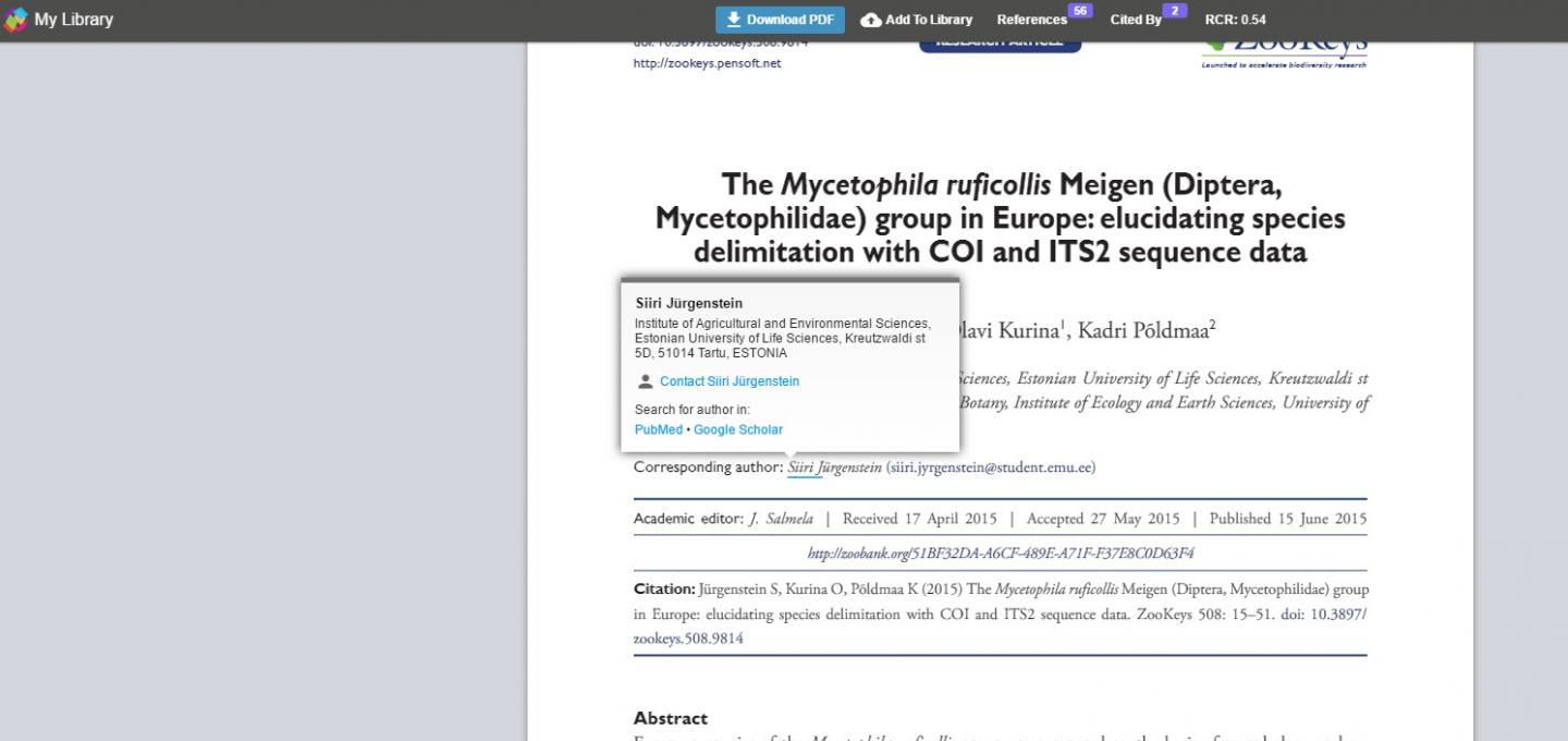 Article in the Journal <em>ZooKeys</em> Accessed via ReadCube