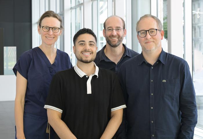 Dr. Madeleine Durand (CRCHUM researcher), Mehdi Benlarbi (doctoral student in Finzi's lab and co-first author), Andrés Finzi (CRCHUM researcher), and Jonathan Richard (research associate in Finzi's lab and co-first author)