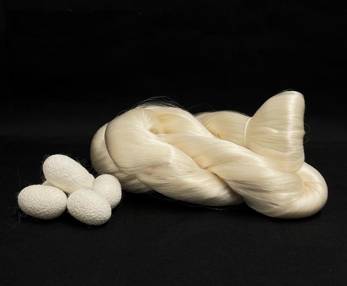 Reeled silk from silkworm cocoons