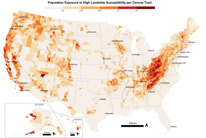 U.S. population with high exposure to landslide risk at home