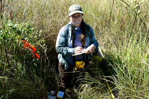 Researcher in a prairie
