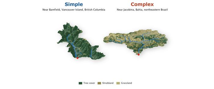 Complex and simple catchment areas