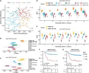 Development of the HSCT-64 model and its performance on internal test sets from the discovery cohorts.