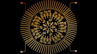 A Microchip that Simulates Particle Interactions in a Hyperbolic Plane