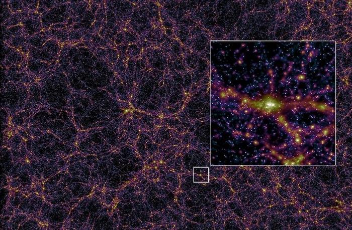 A computer visualization of a cosmological simulation