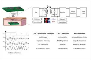 The WPDT systems mainly consists of power amplifiers, coils, modulation/demodulation blocks, rectifier and voltage regulator. Modulation schemes (ASK, PSK, FSK) show data encoding methods. The review mainly introduces the circuit-level innovations of each