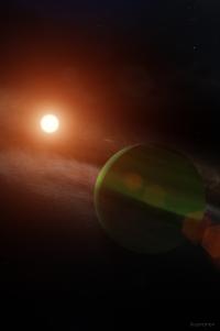AU Mic b and its host star (illustration)