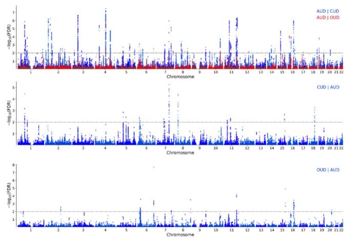 Shared genetic signals across substance use disorders.