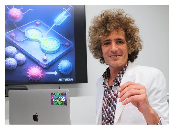 Dr. Vadim Jucaud with the Lymph Node–on-a-Chip Platform