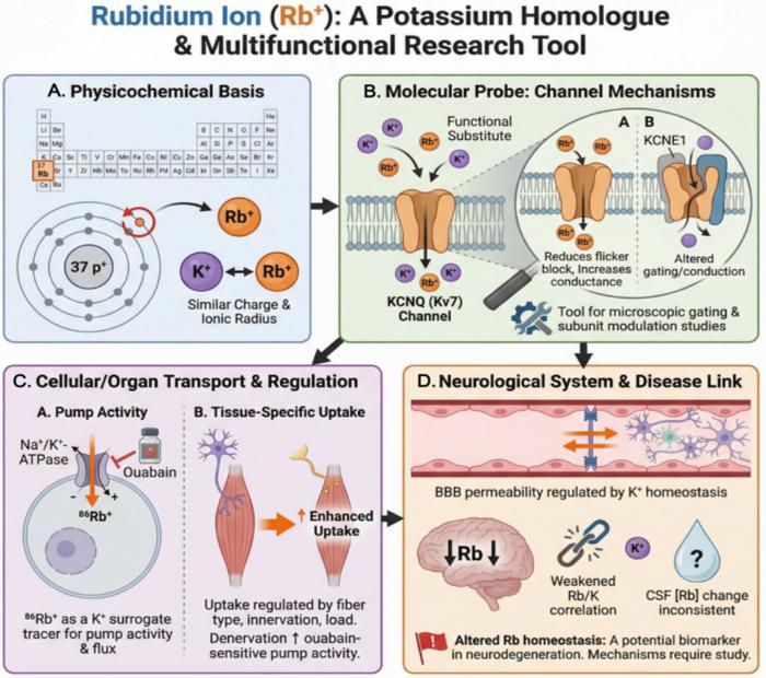 Schematic Representation of the Characteristics and Biological Roles of Rubidium (A-D)