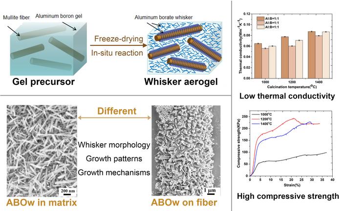 Hierarchically structured aluminum borate whisker aerogel via sol-gel method and in-situ reaction