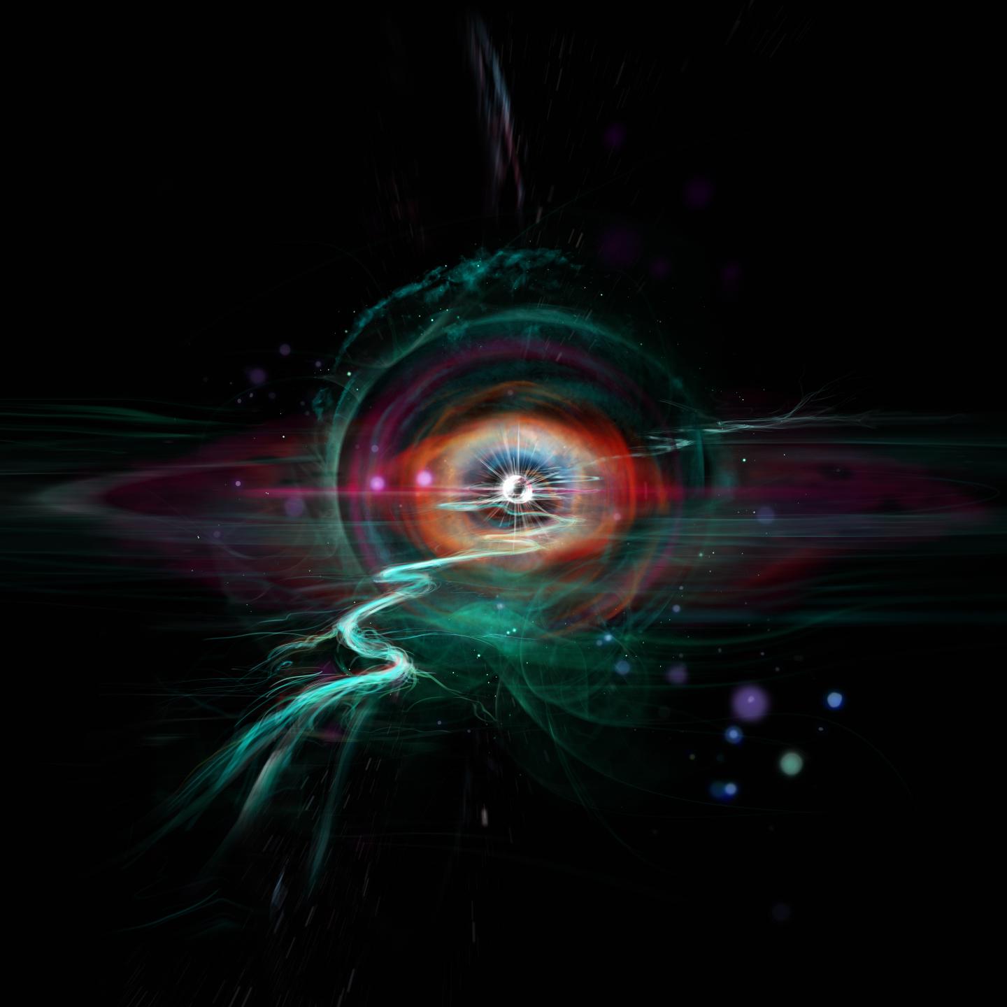 Artistic View of the Decay of a Quantum-Mechanical Monopole into a Dirac Monopole