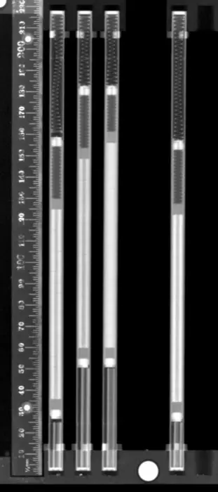 Figure 1. Neutron radiography of irradiated experiment capsules.