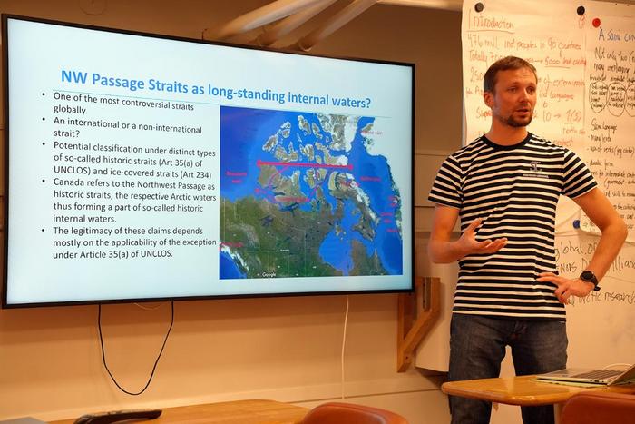 Alexander Lott from a lecture about the straits, onboard Statsraad Lehmkuhl.
