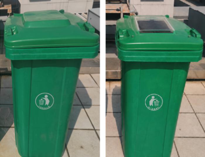 Sunlight and a catalyst in a trashcan lid get rid of garbage stink