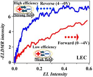 Relationship between electroluminescence-detected magnetic resonance (ELDMR) intensity and electroluminescence (EL) intensity in light-emitting electrochemical cells (LECs)