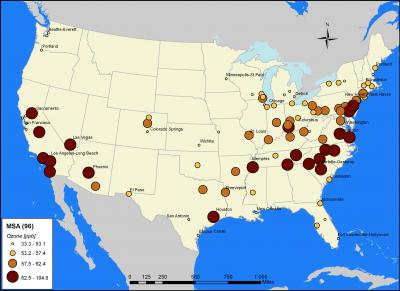 Ozone Levels, Average Exposures (1977-2000)
