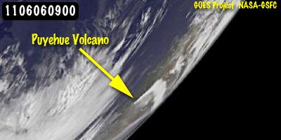GOES-11 Image of the  Puyehue-Cordón Caulle Eruption
