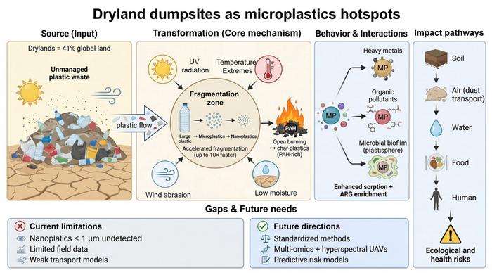 Microplastics' formation and fate in dryland dumpsites: Environmental drivers, transformation pathways, and ecotoxicological implications