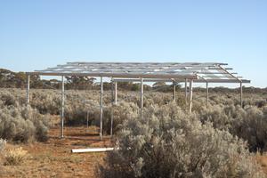 Rainout shelter at experimental site at Credo, north of Coolgardie, Western Australia