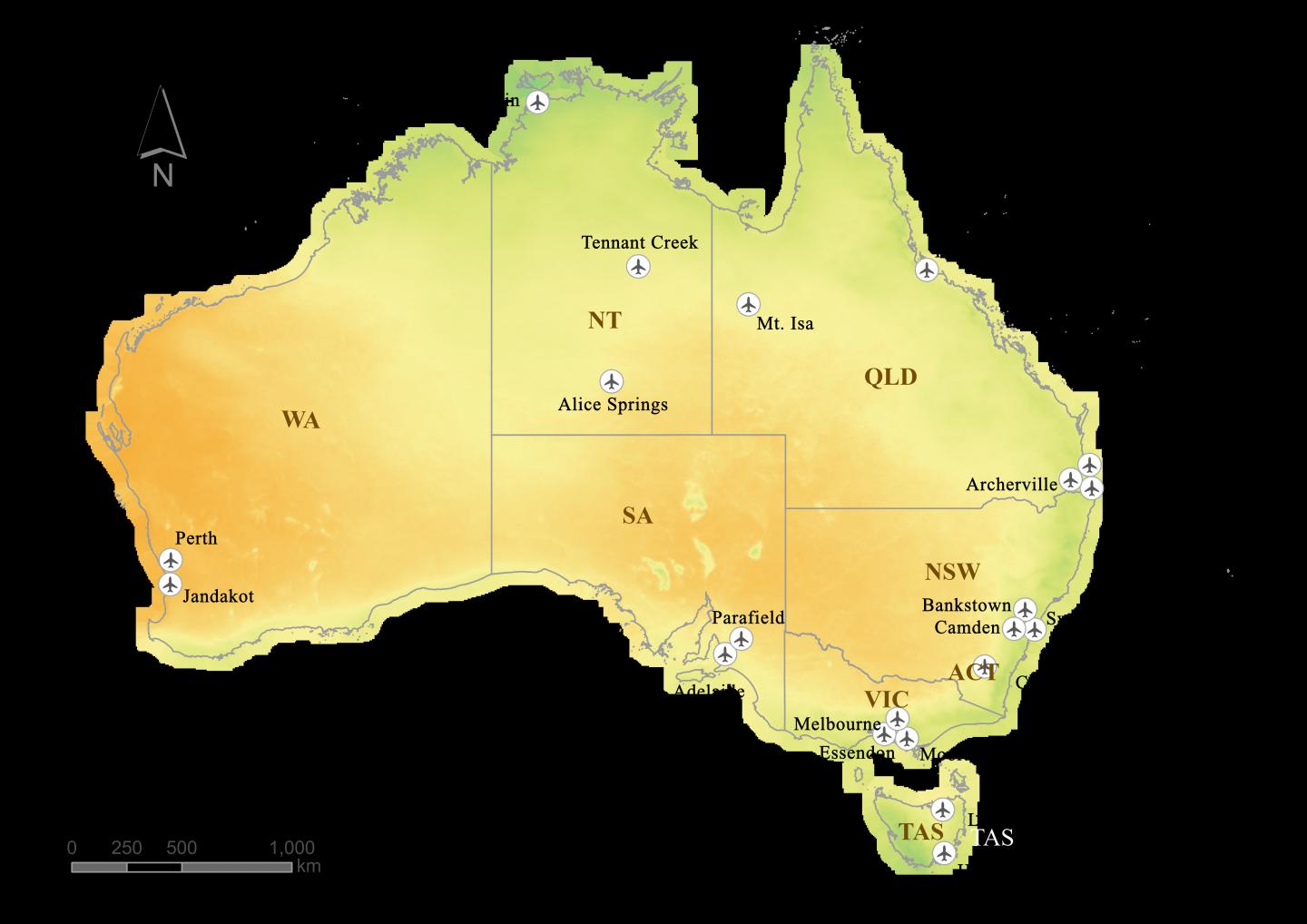 Australia's 21 leased federal airports
