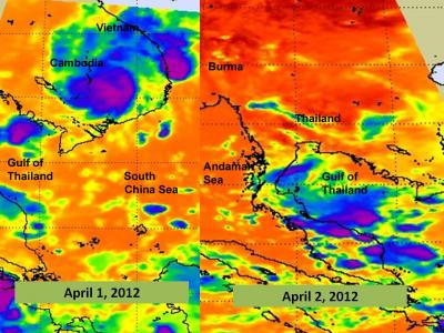 NASA Satellites Track Remnants of Typhoon Pakhar into Gulf of Thailand
