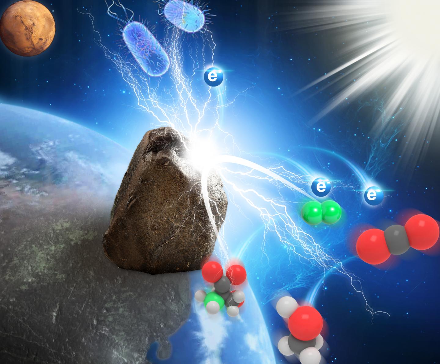 Photoelectric conversion on the planetary surface via widespread Fe- and Mn-mineral coatings.