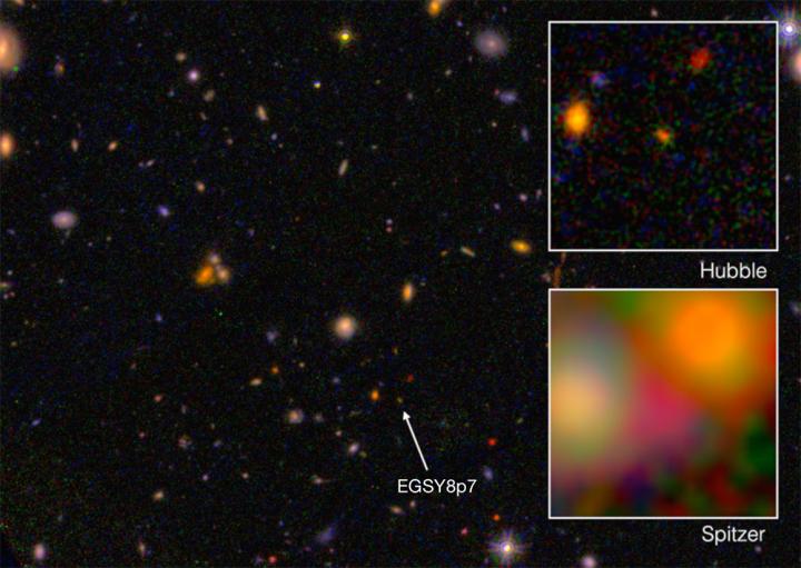 Galaxy EGS8p7 as Seen by Hubble and Spitzer Space Telescopes