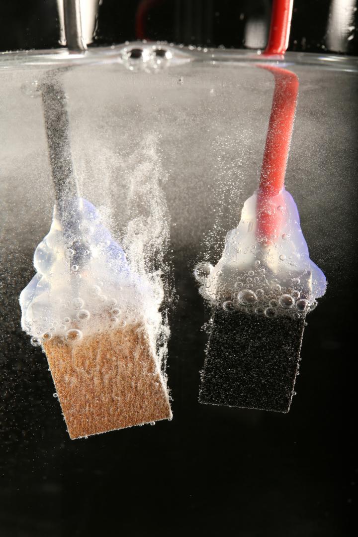Oxygen and Hydrogen Bubbles Form on Nickel-Iron Catalysts