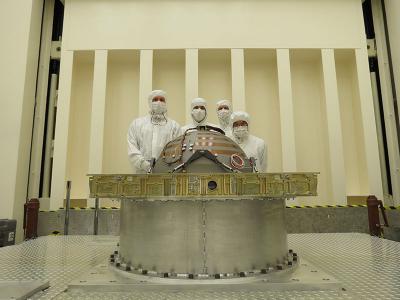 SMAP Propellant Tank after Installation at NASA's Jet Propulsion Laboratory
