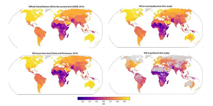 Global HDI estimates at the municipal and grid levels (2019)