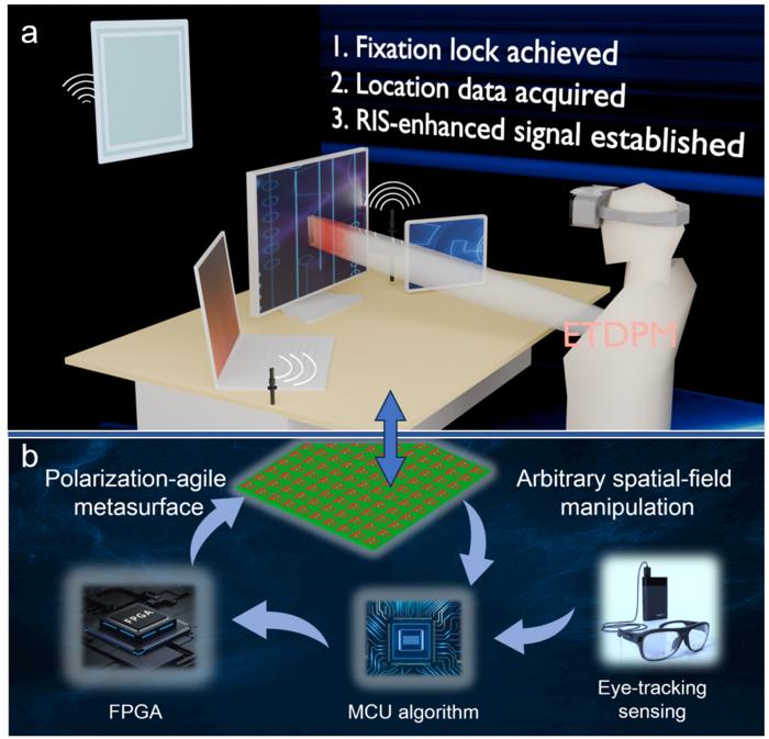 Figure 1 The framework of the proposed eye-tracking-driven programmable metasurface (ETDPM) system and its photographic scenes.