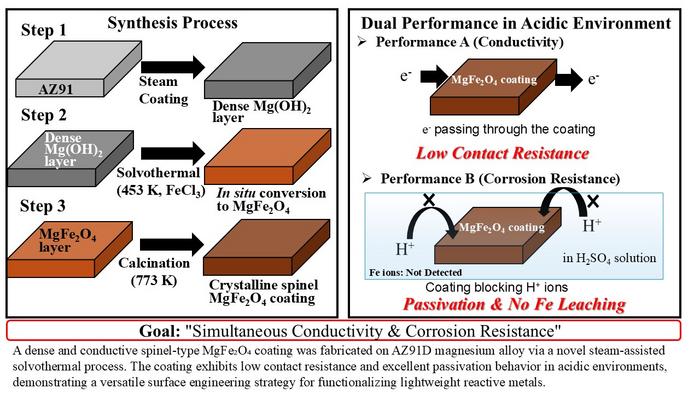 Steam-assisted low-temperature synthesis creates a durable conductive spinel coating on magnesium alloy